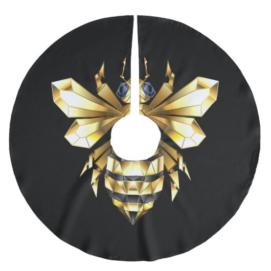 Imitate Gold Foil Logo Bee Polygonal auf Schwarz Polyester Weihnachtsbaumdecke (Vorderseite)