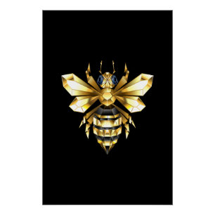 Imitate Gold Foil Logo Bee Polygonal auf Schwarz Poster