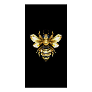Imitate Gold Foil Logo Bee Polygonal auf Schwarz Poster