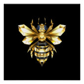 Imitate Gold Foil Logo Bee Polygonal auf Schwarz Poster (Vorderseite)