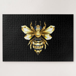 Imitate Gold Foil Logo Bee Polygonal auf Schwarz Puzzle