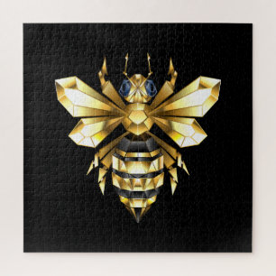 Imitate Gold Foil Logo Bee Polygonal auf Schwarz Puzzle