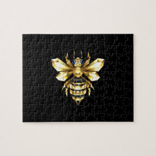 Imitate Gold Foil Logo Bee Polygonal auf Schwarz Puzzle