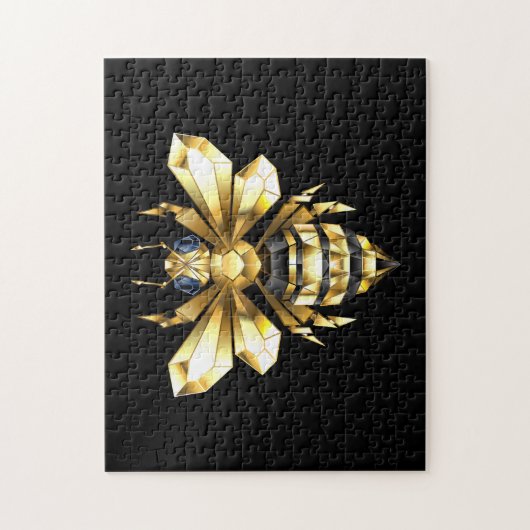 Imitate Gold Foil Logo Bee Polygonal auf Schwarz Puzzle (Vertikal)