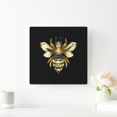 Imitate Gold Foil Logo Bee Polygonal auf Schwarz Quadratische Wanduhr (Zuhause)