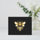 Imitate Gold Foil Logo Bee Polygonal auf Schwarz RSVP Karte (Stehend Vorderseite)