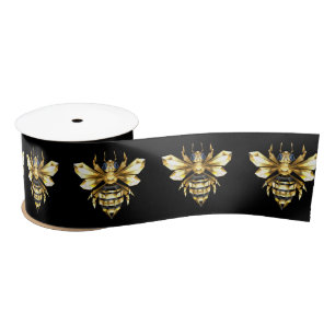 Imitate Gold Foil Logo Bee Polygonal auf Schwarz Satinband