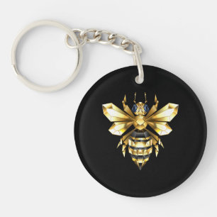 Imitate Gold Foil Logo Bee Polygonal auf Schwarz Schlüsselanhänger