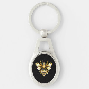 Imitate Gold Foil Logo Bee Polygonal auf Schwarz Schlüsselanhänger