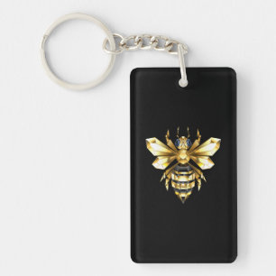 Imitate Gold Foil Logo Bee Polygonal auf Schwarz Schlüsselanhänger