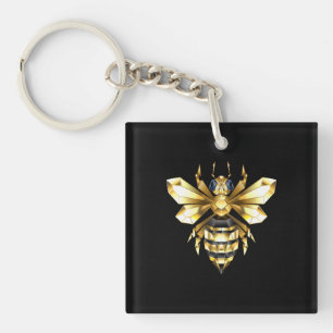 Imitate Gold Foil Logo Bee Polygonal auf Schwarz Schlüsselanhänger
