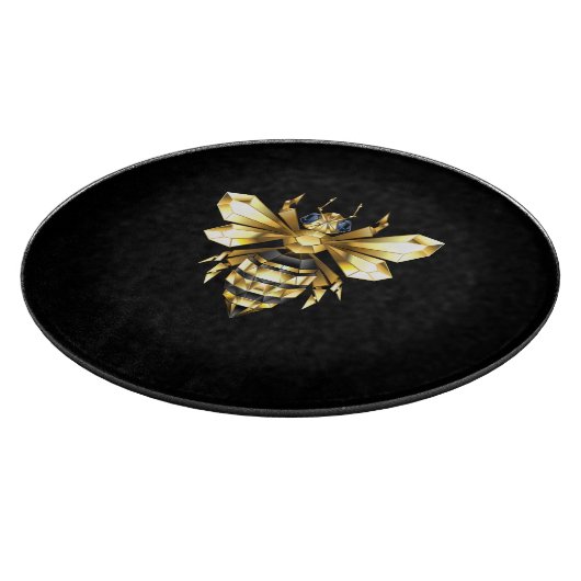 Imitate Gold Foil Logo Bee Polygonal auf Schwarz Schneidebrett (Ecke)