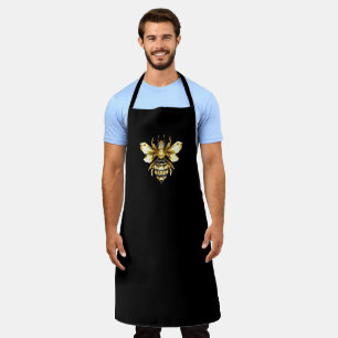 Imitate Gold Foil Logo Bee Polygonal auf Schwarz Schürze