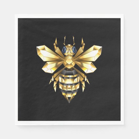 Imitate Gold Foil Logo Bee Polygonal auf Schwarz Serviette (Vorderseite)