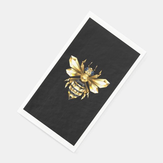 Imitate Gold Foil Logo Bee Polygonal auf Schwarz Serviette (Ecke)