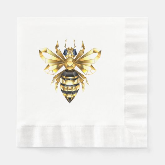 Imitate Gold Foil Logo Bee Polygonal auf Schwarz Serviette (Vorderseite)