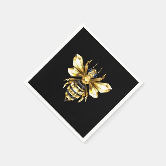 Imitate Gold Foil Logo Bee Polygonal auf Schwarz Serviette (Ecke)