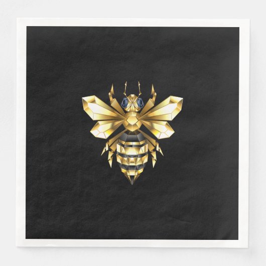 Imitate Gold Foil Logo Bee Polygonal auf Schwarz Serviette (Vorderseite)