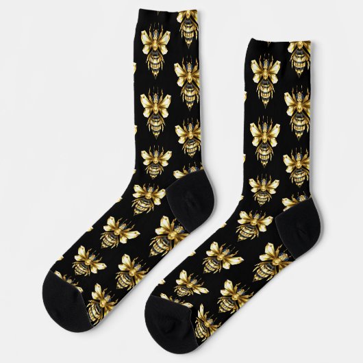 Imitate Gold Foil Logo Bee Polygonal auf Schwarz Socken (Linkes Detail)