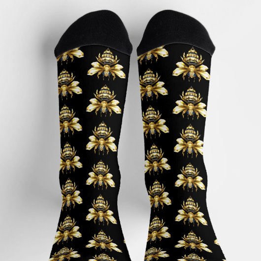 Imitate Gold Foil Logo Bee Polygonal auf Schwarz Socken (Oben)