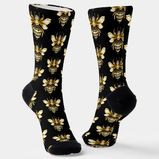 Imitate Gold Foil Logo Bee Polygonal auf Schwarz Socken (Gewinkelt)