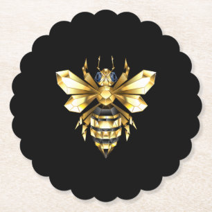Imitate Gold Foil Logo Bee Polygonal auf Schwarz Untersetzer