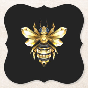 Imitate Gold Foil Logo Bee Polygonal auf Schwarz Untersetzer