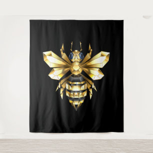 Imitate Gold Foil Logo Bee Polygonal auf Schwarz Wandteppich
