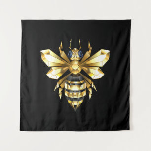 Imitate Gold Foil Logo Bee Polygonal auf Schwarz Wandteppich