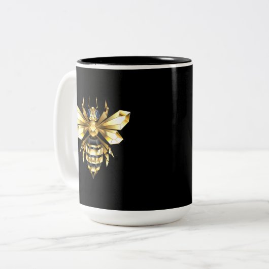 Imitate Gold Foil Logo Bee Polygonal auf Schwarz Zweifarbige Tasse (Vorderseite Links)