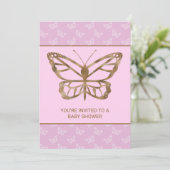 Imitate Gold Foil Look Butterfly - Lila Babydusche Einladung (Stehend Vorderseite)