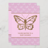 Imitate Gold Foil Look Butterfly - Lila Babydusche Einladung (Vorne/Hinten)