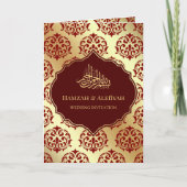 Imitate Gold Foil Maroon Red Damask Muslime Hochze Einladung (Vorderseite)