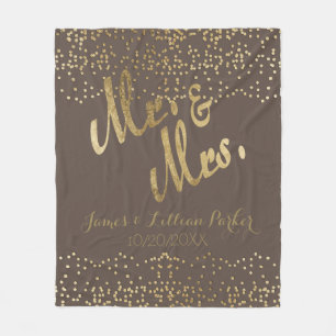 Imitate Gold Foil "Mr. & Mrs." Monogramm-Hochzeit Fleecedecke