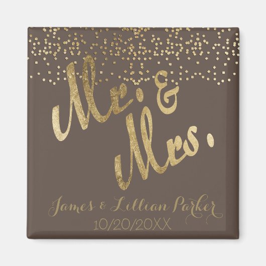 Imitate Gold Foil "Mr. & Mrs." Monogramm-Hochzeit Magnet (Vorne)