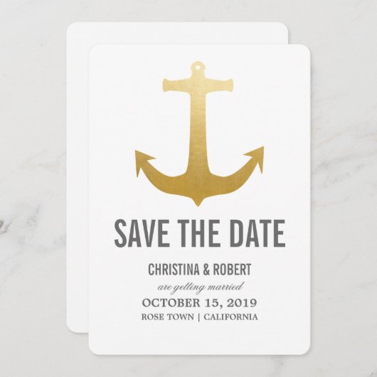 Imitate Gold Foil Nautical Anchor Save the Date Einladung (Vorne/Hinten)