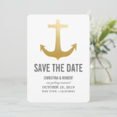 Imitate Gold Foil Nautical Anchor Save the Date Einladung (Stehend Vorderseite)