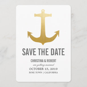 Imitate Gold Foil Nautical Anchor Save the Date Einladung