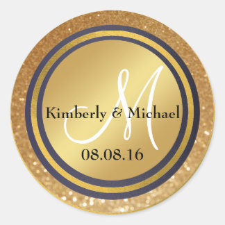 Imitate Gold Foil Navy Blue Monogram Runder Aufkleber