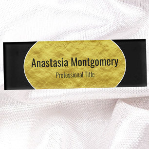 Imitate Gold Foil Oval Schwarzer Text Elegante Nam Namenschild