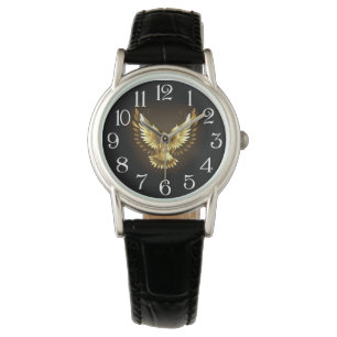 Imitate Gold Foil Peace Dove auf Black Armbanduhr