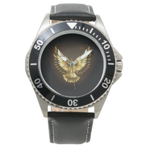 Imitate Gold Foil Peace Dove auf Black Armbanduhr