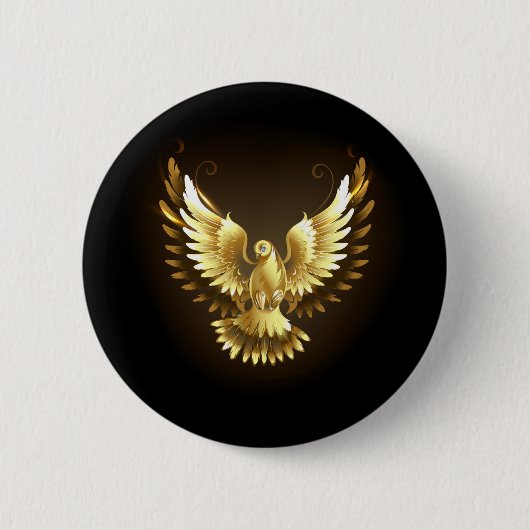 Imitate Gold Foil Peace Dove auf Black Button (Vorderseite)