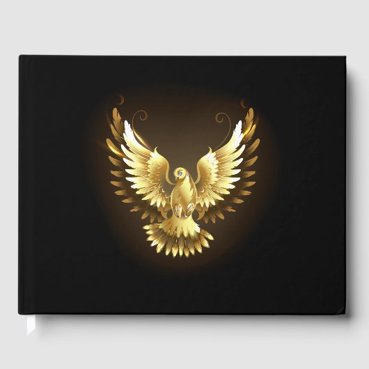 Imitate Gold Foil Peace Dove auf Black Gästebuch (Vorderseite)