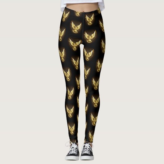 Imitate Gold Foil Peace Dove auf Black Leggings (Vorderseite)