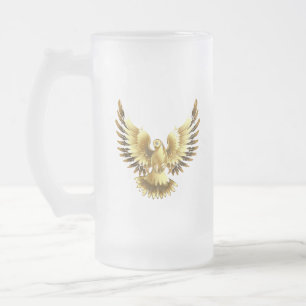 Imitate Gold Foil Peace Dove auf Black Mattglas Bierglas