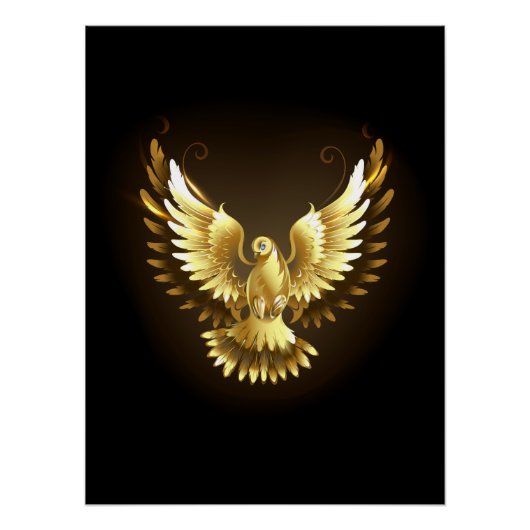 Imitate Gold Foil Peace Dove auf Black Poster (Vorderseite)