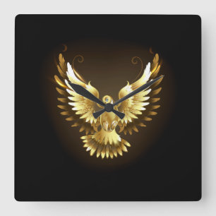 Imitate Gold Foil Peace Dove auf Black Quadratische Wanduhr