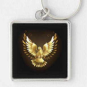 Imitate Gold Foil Peace Dove auf Black Schlüsselanhänger