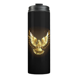 Imitate Gold Foil Peace Dove auf Black Thermosbecher
